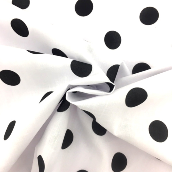 Polycotton Polkadots BLACK On WHITE